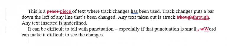 word track changes not showing strikethrough